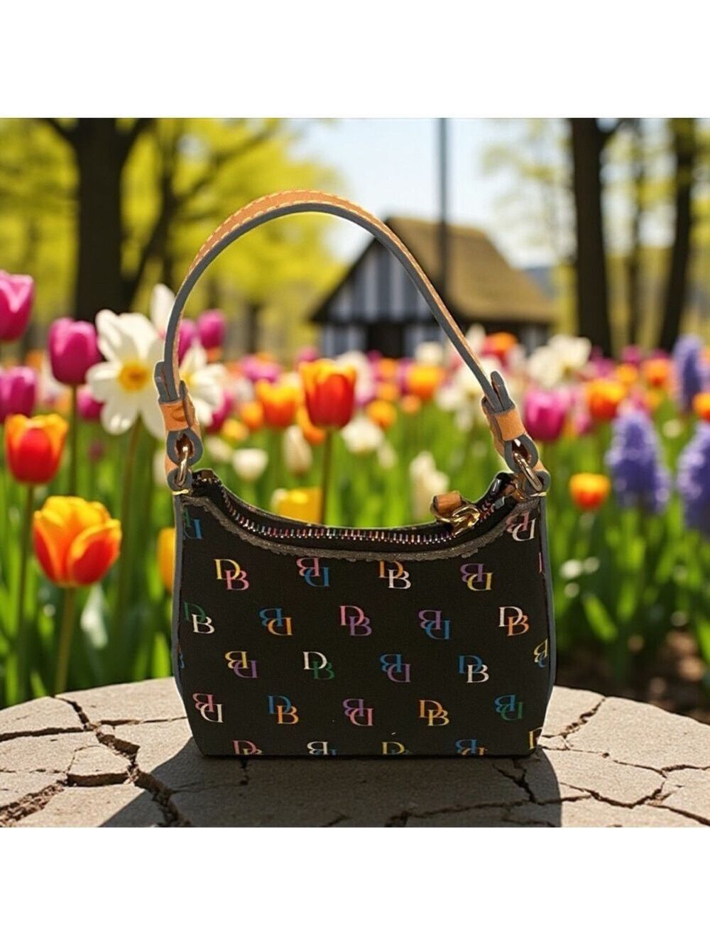 Dooney & Bourke Y2K UnCoated Canvas Mini Black & Multi Handbag /Wristlet EUC